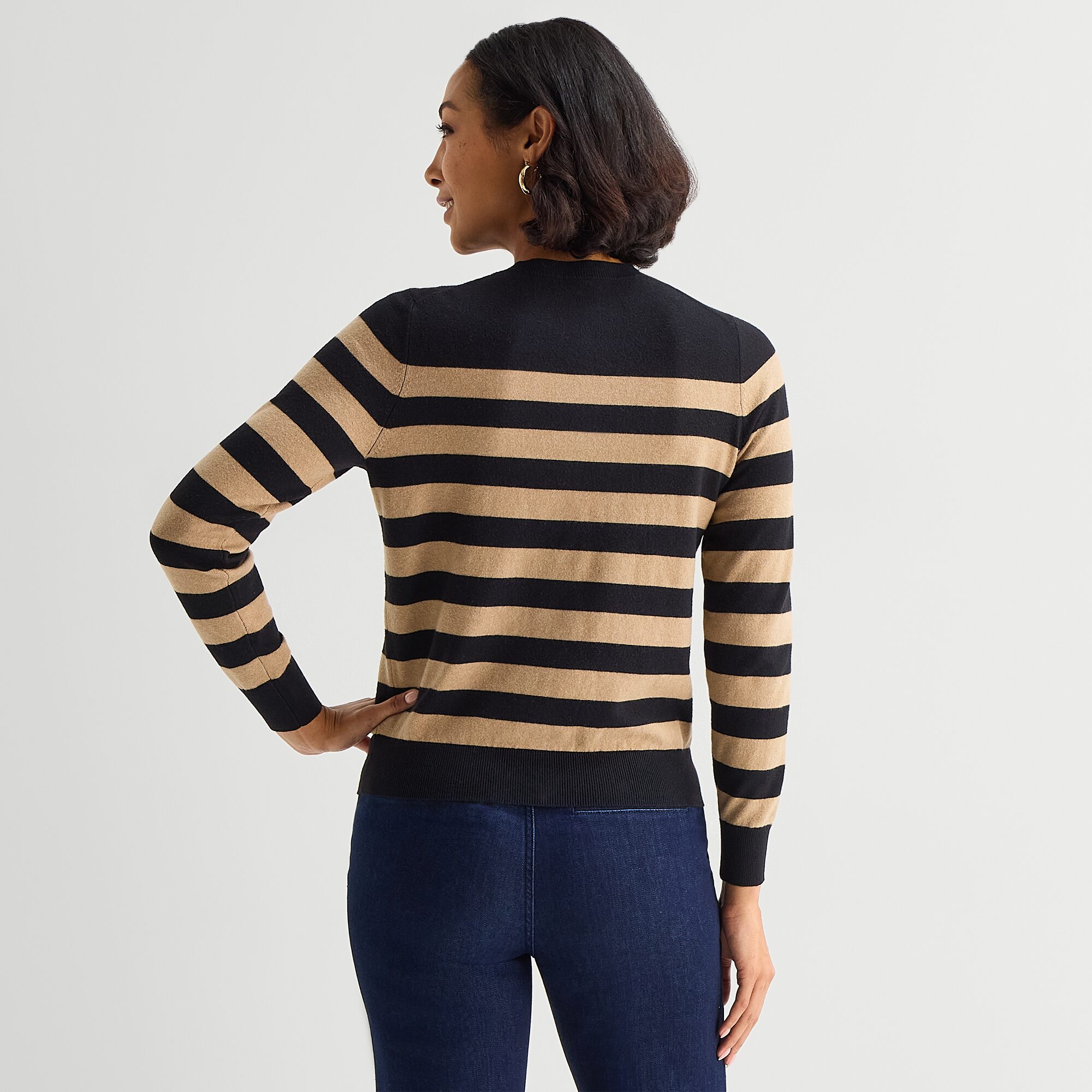 Liz Claiborne Luxe Womens Crew Neck Long Sleeve Button Open Front Cardigan