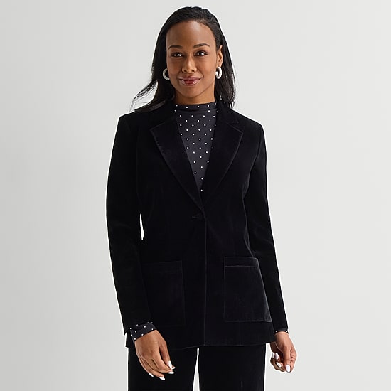 Liz Claiborne Womens Petite Velvet Regular Fit Blazer