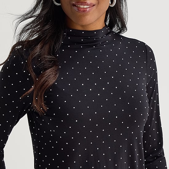 Liz Claiborne Womens Funnel Neck Long Sleeve Blouse
