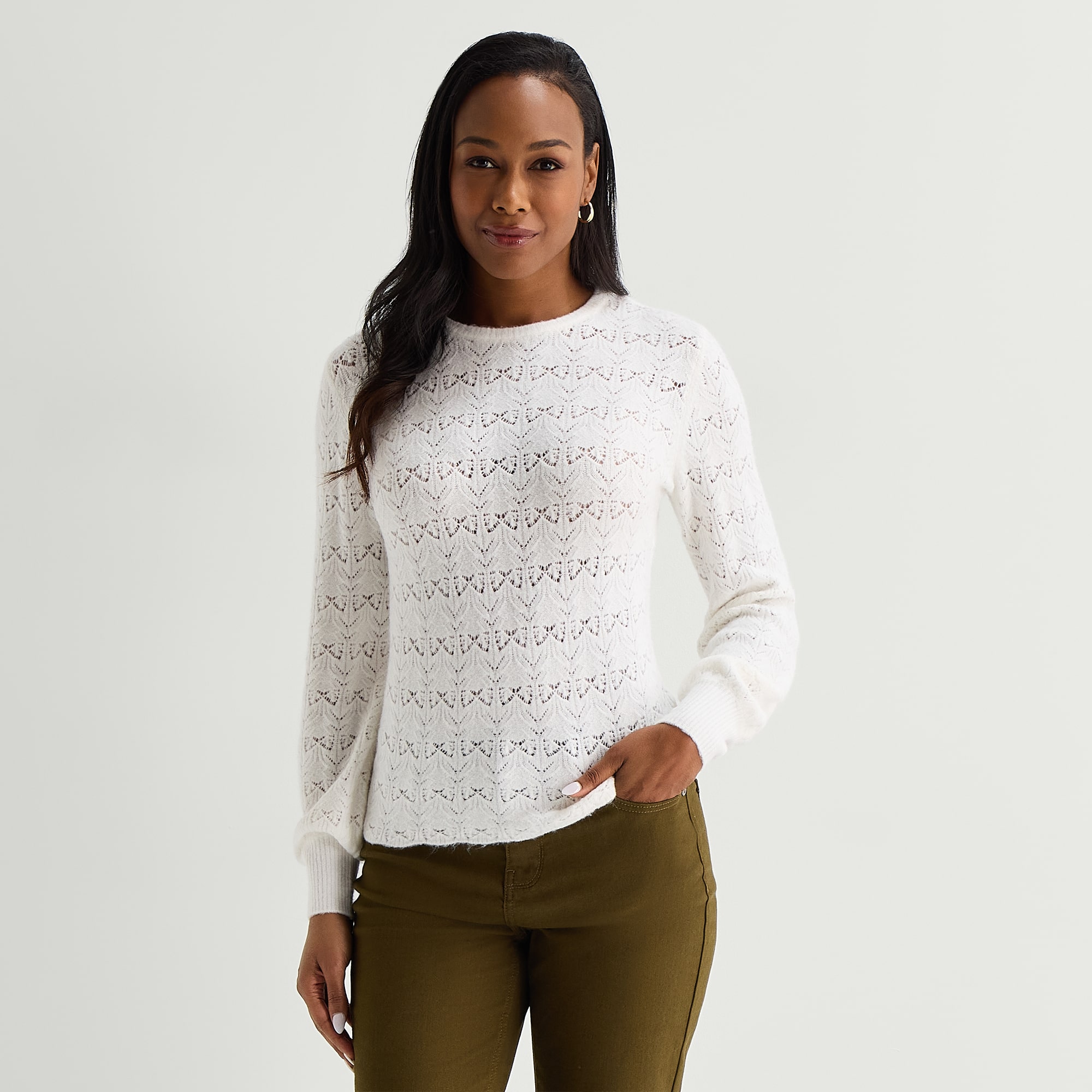 Liz Claiborne Womens Crew Neck Long Sleeve Pullover Sweater