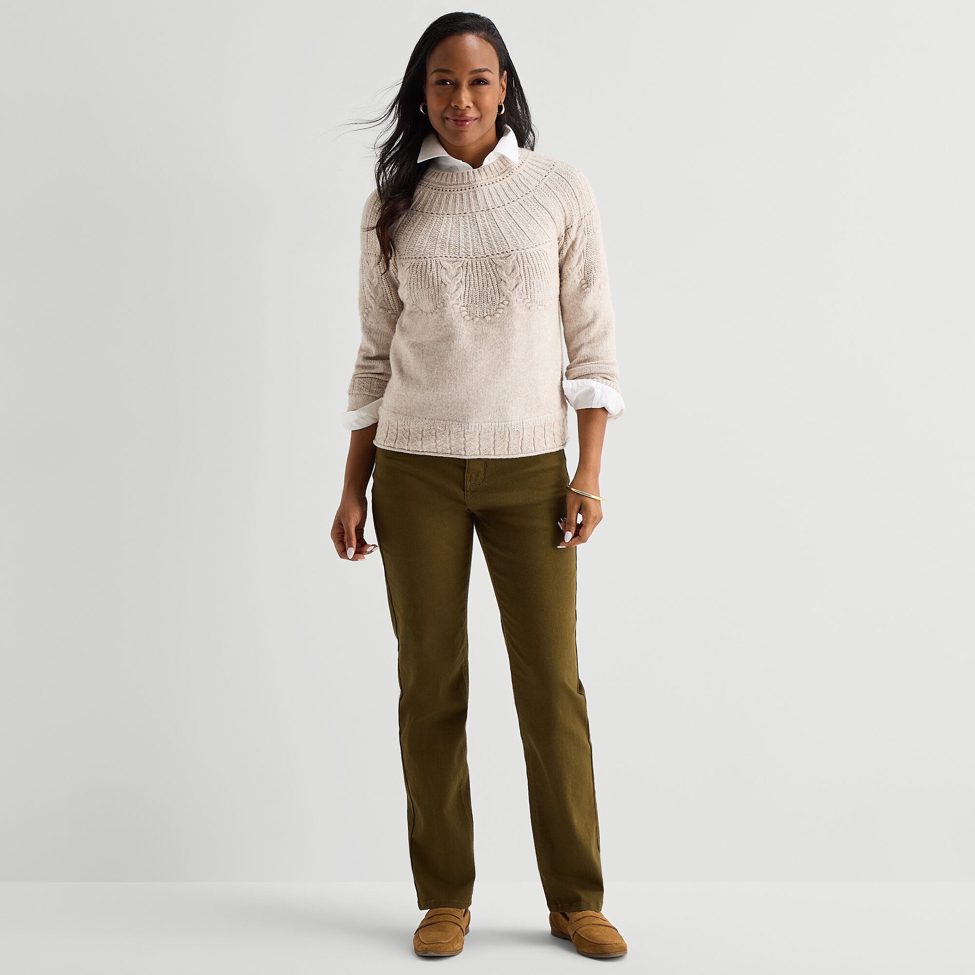 Liz Claiborne Petite Womens Mock Neck Long Sleeve Pullover Sweater