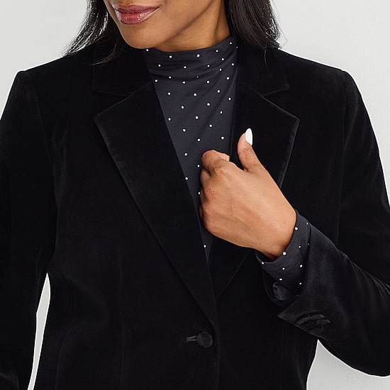 Liz Claiborne Womens Petite Velvet Regular Fit Blazer