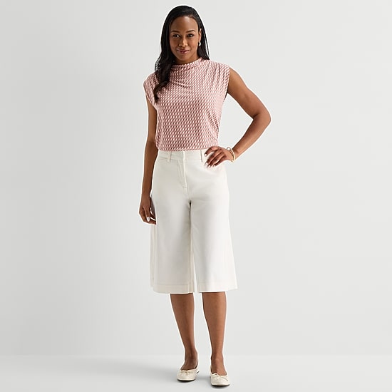 Liz Claiborne Womens Draped Neck Sleeveless Blouse