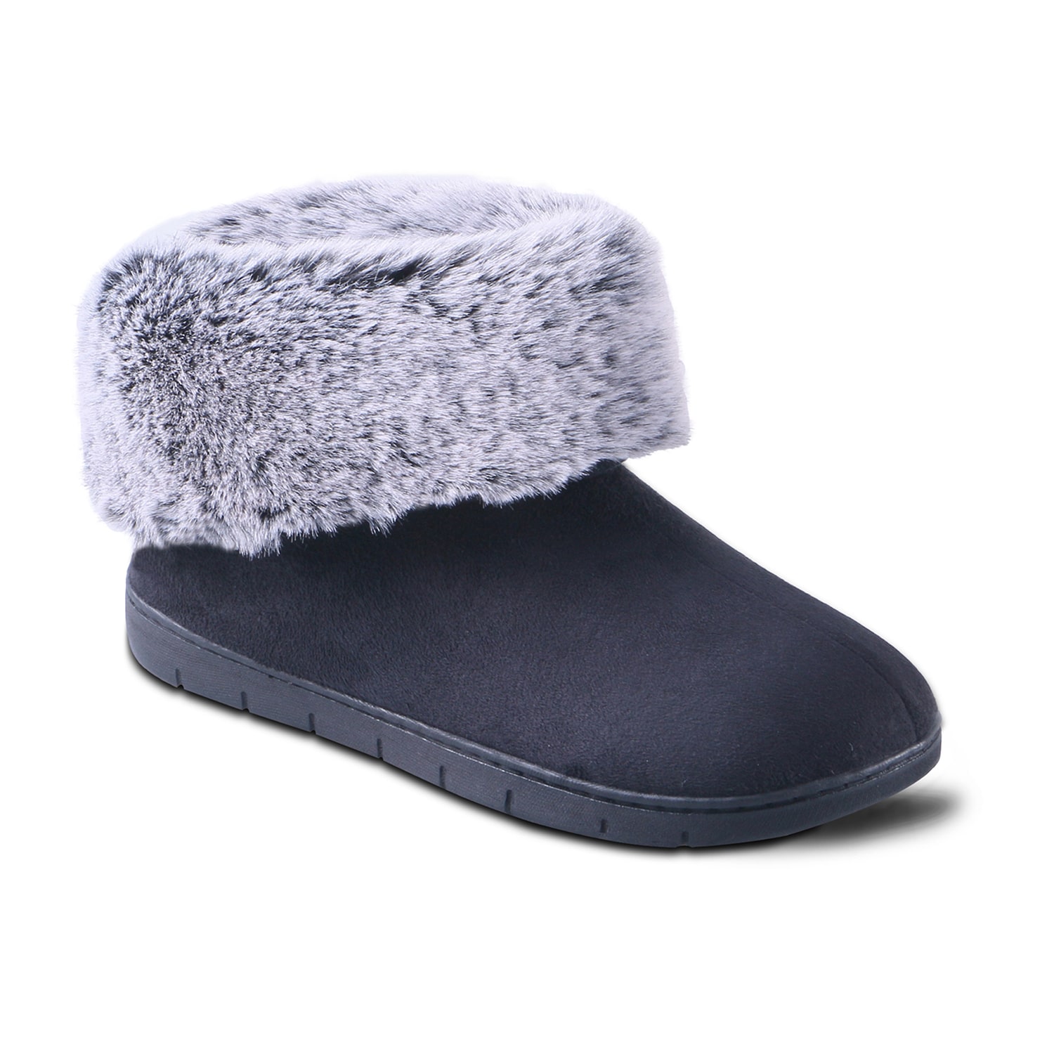Isotoner Microsuede Bootie Womens Faux Fur Trim Slippers