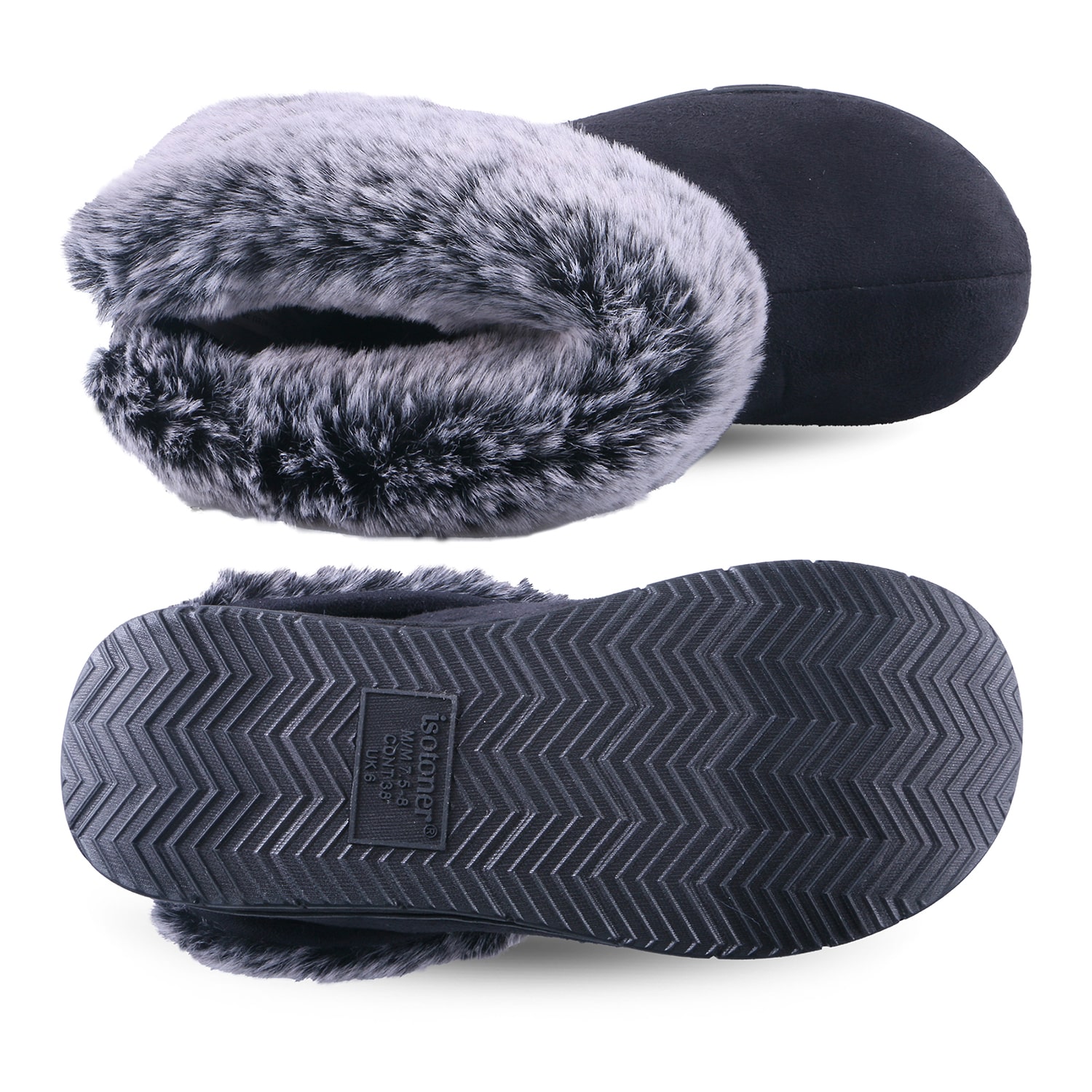 Isotoner Microsuede Bootie Womens Faux Fur Trim Slippers
