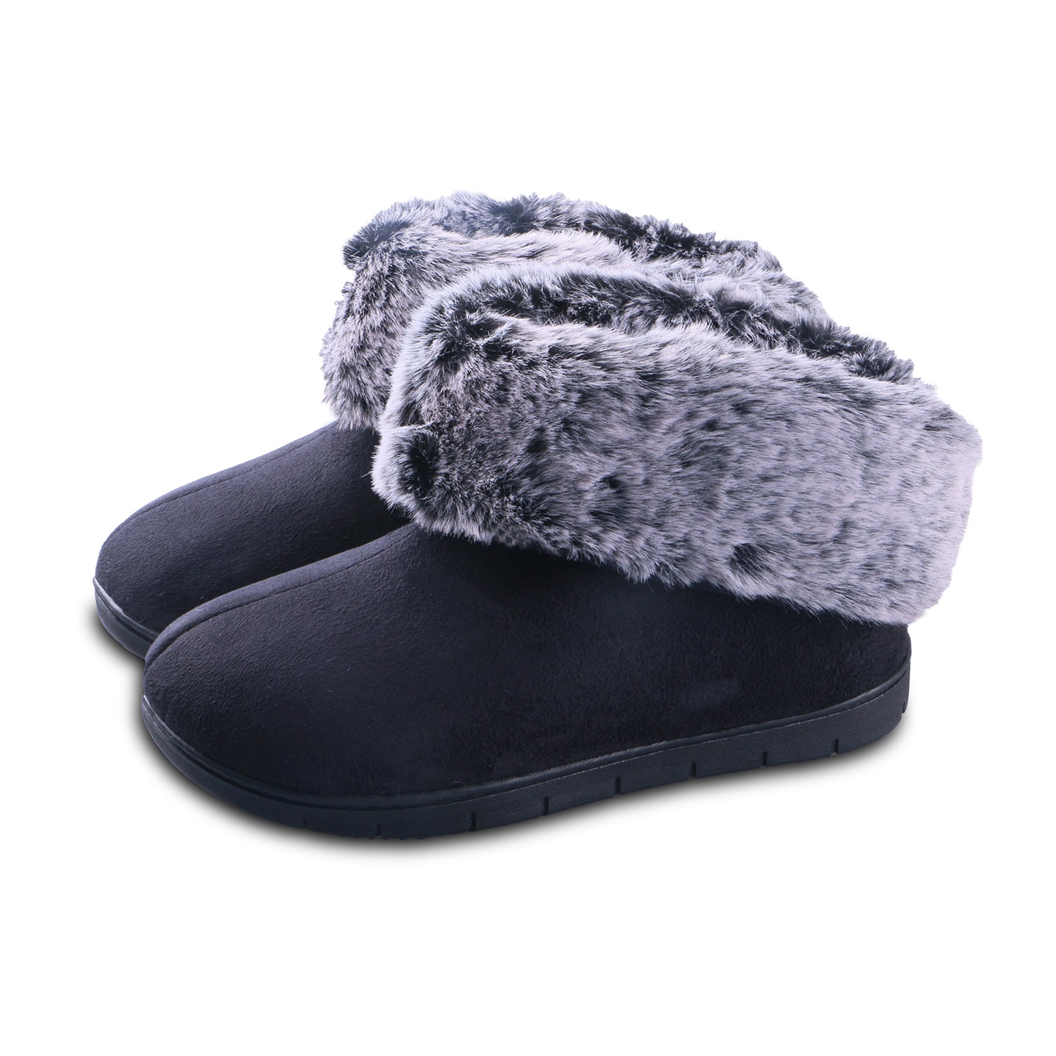Isotoner Microsuede Bootie Womens Faux Fur Trim Slippers
