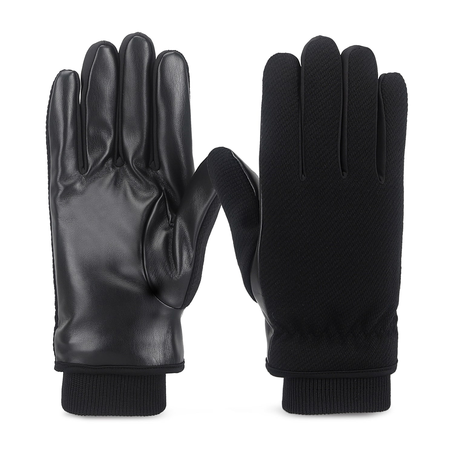 Isotoner Twill With Faux Leather Palm Touch Screen Enabled Gloves