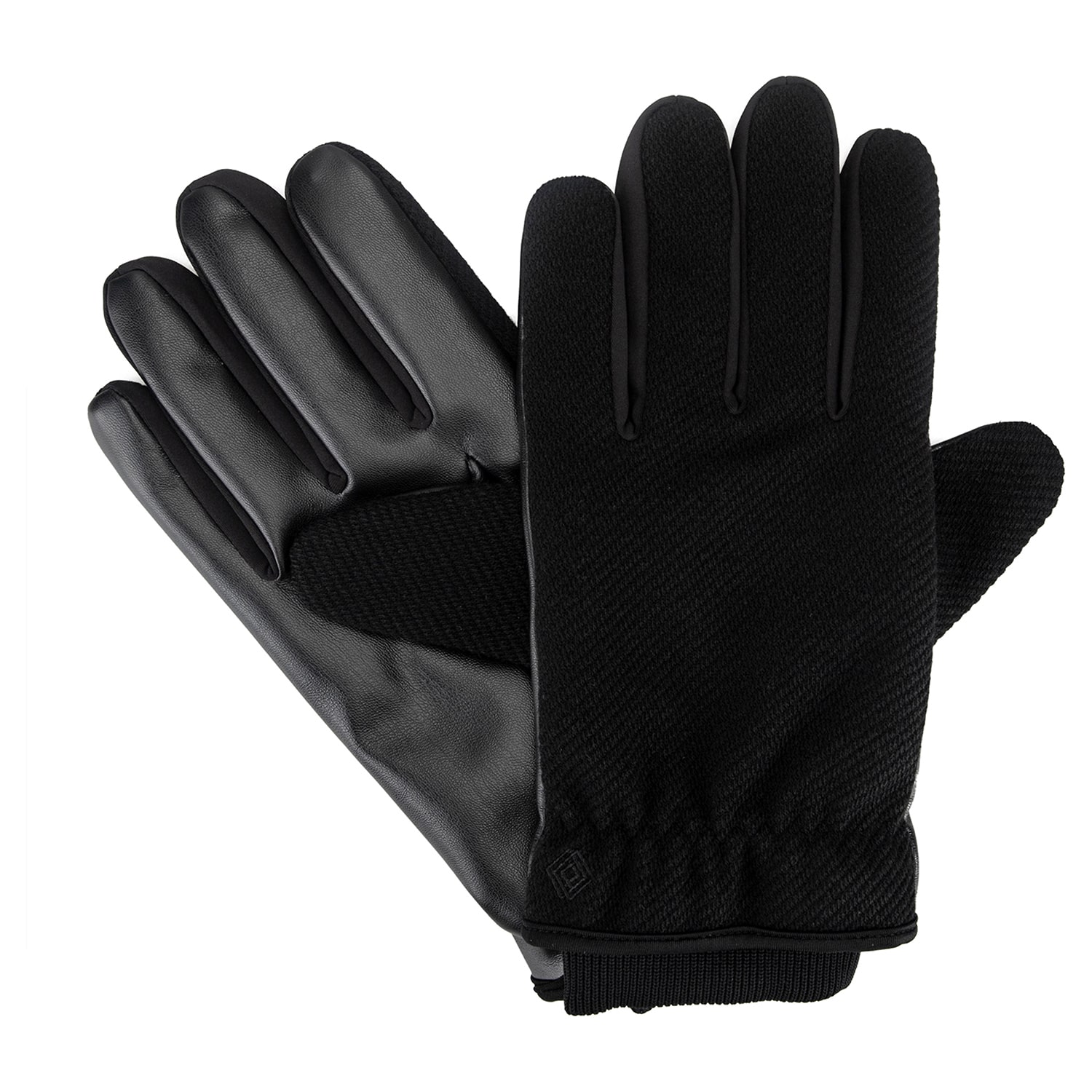 Isotoner Twill With Faux Leather Palm Touch Screen Enabled Gloves