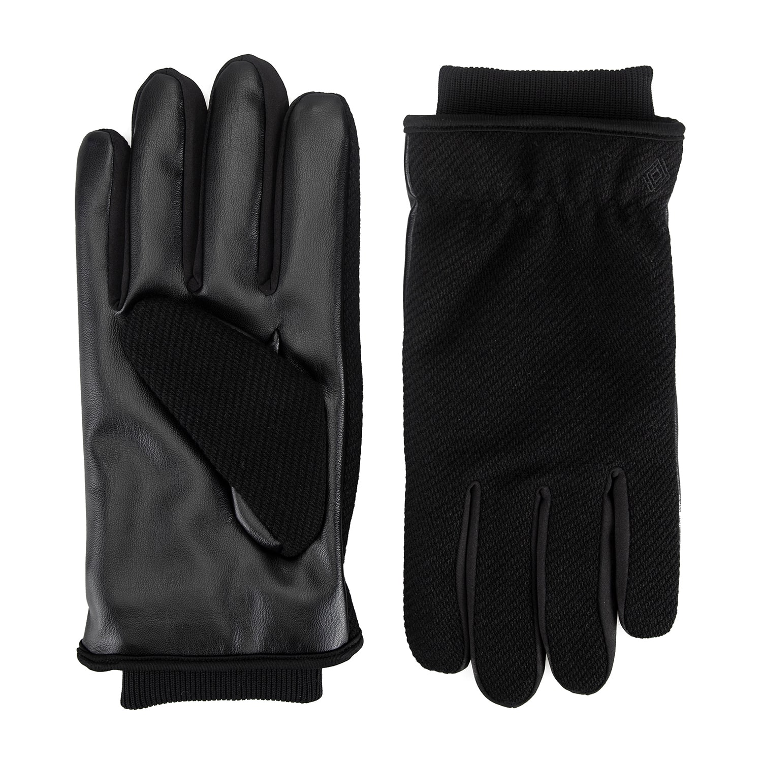 Isotoner Twill With Faux Leather Palm Touch Screen Enabled Gloves