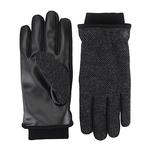 Isotoner Twill With Faux Leather Palm Touch Screen Enabled Gloves, Medium, Gray