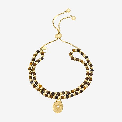 Footnotes Womens Brown Cubic Zirconia Round Bolo Bracelet In Yellow