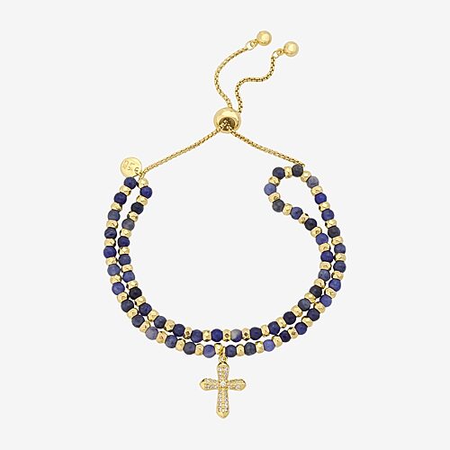 Footnotes Womens Blue Cubic Zirconia Round Bolo Bracelet In Yellow