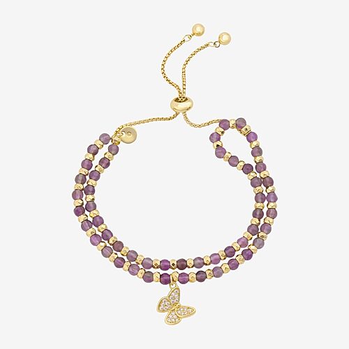 Footnotes Womens Purple Cubic Zirconia Round Bolo Bracelet In Yellow