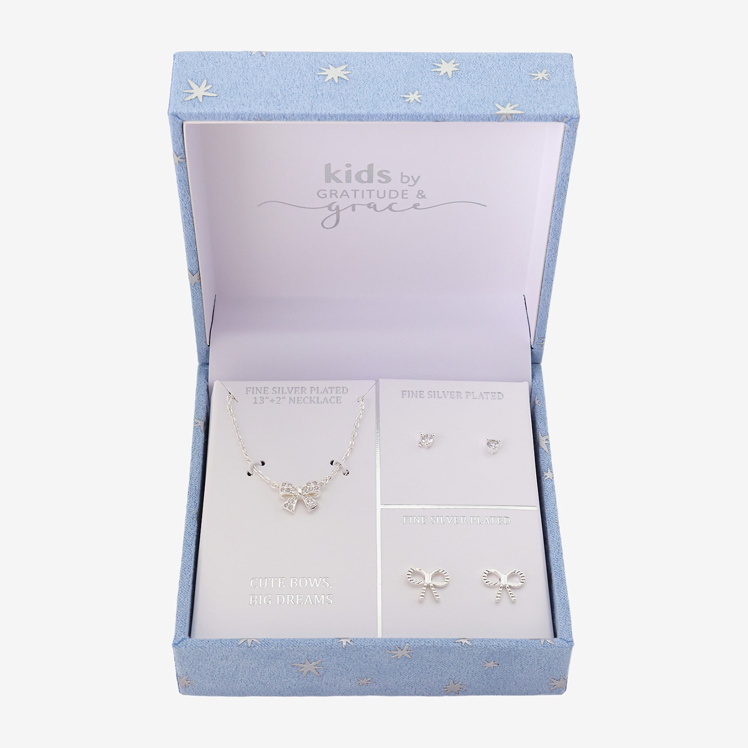 Gratitude & Grace Girls Cubic Zirconia Pure Silver Over Brass Bow 3-pc. Necklace Set