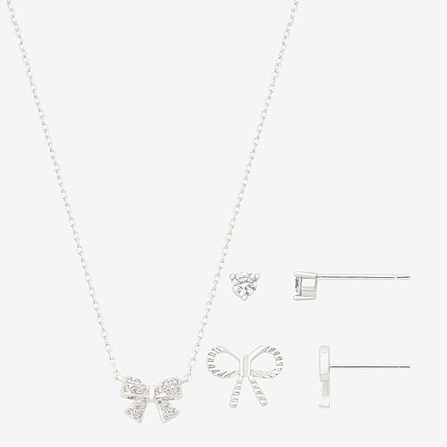 Gratitude & Grace Girls Cubic Zirconia Pure Silver Over Brass Bow 3-pc. Necklace Set