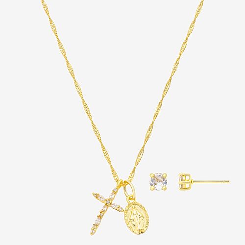 Footnotes Womens Cubic Zirconia Cross 3-pc. Necklace Set In Yellow