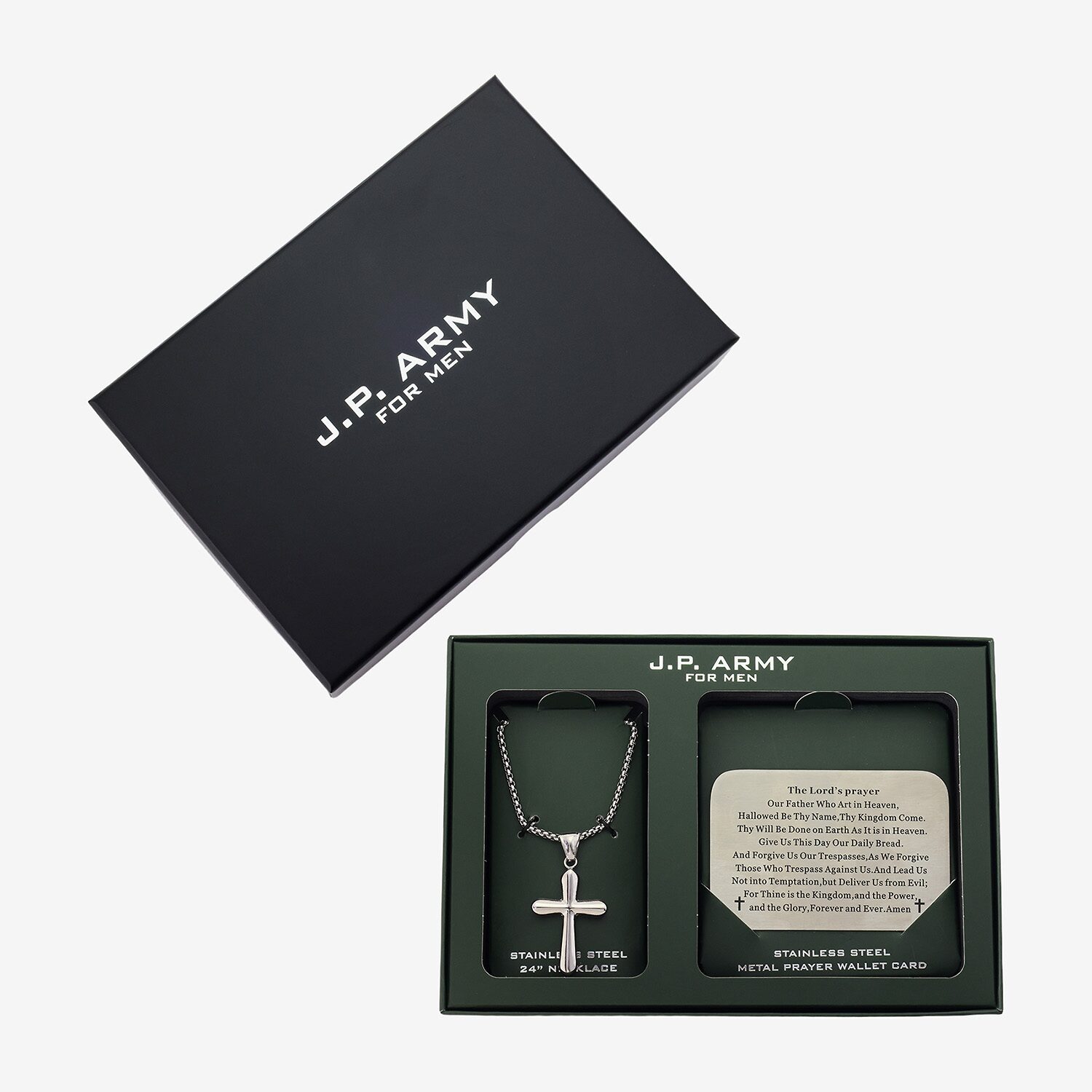 J.P. Army Mens Stainless Steel Cross 2-pc. Jewelry Set