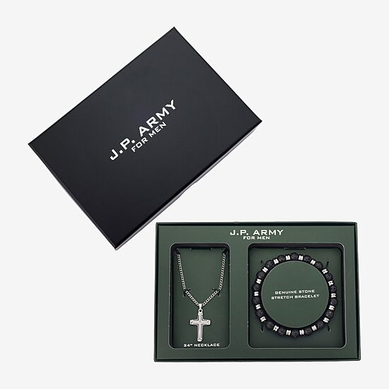 J.P. Army Mens Black Cross 2-pc. Jewelry Set