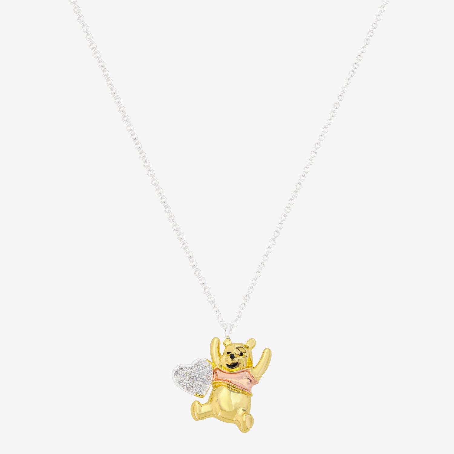 Disney Classics Womens Cubic Zirconia Heart 16 Inch Pendant Necklace