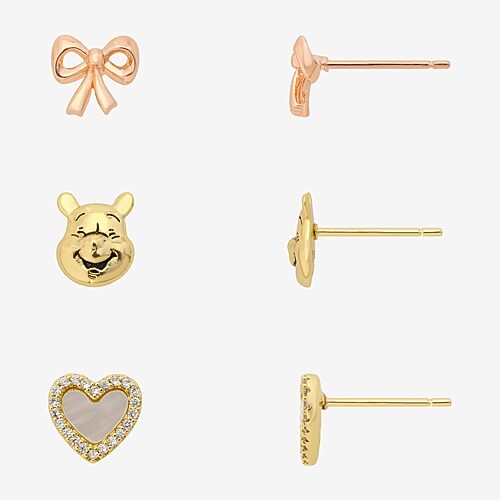 Disney Classics Womens Cubic Zirconia Winnie The Pooh 3 Pair Earring Set In Multiple Colors