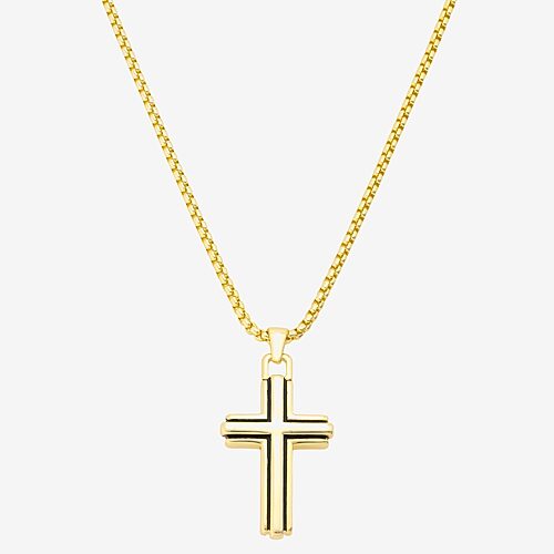 J.p. Army Mens Stainless Steel Cross 24 Inch Pendant Necklace In Yellow