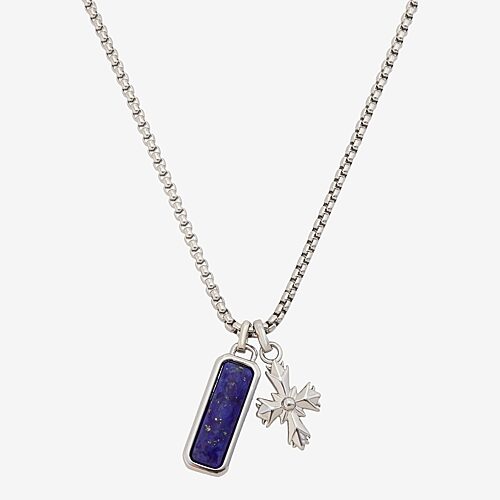 J.p. Army Mens Gray Lapis Stainless Steel Cross 24 Inch Pendant Necklace In Silver