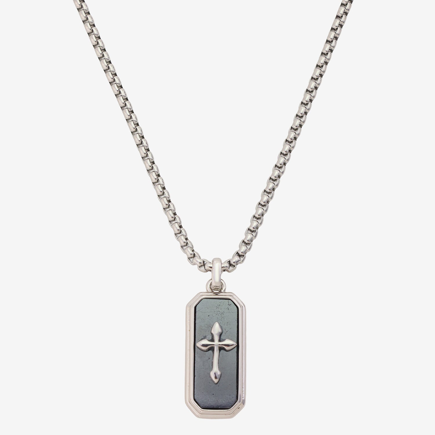 J.P. Army Mens Black Hematite Stainless Steel Cross 24 Inch Pendant Necklace
