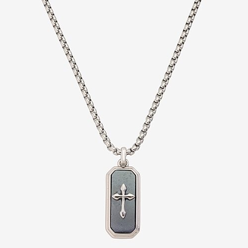 J.p. Army Mens Black Hematite Stainless Steel Cross 24 Inch Pendant Necklace In Silver