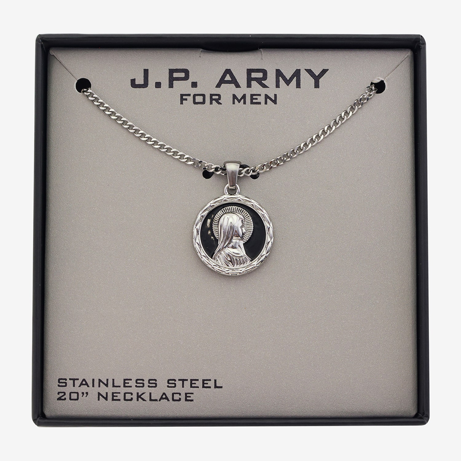 J.P. Army Mens Stainless Steel Round 20 Inch Pendant Necklace