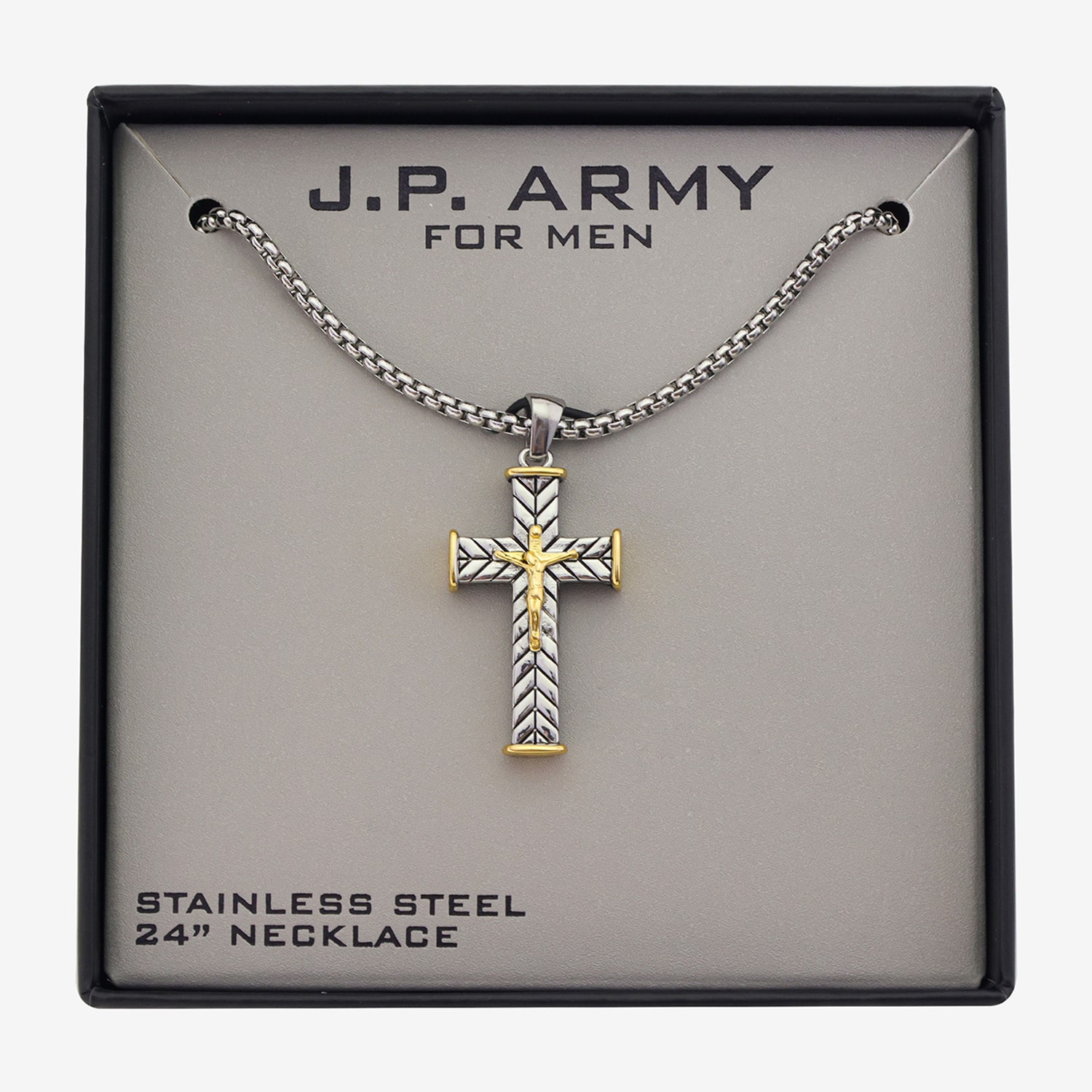 J.P. Army Womens Stainless Steel Cross 24 Inch Pendant Necklace