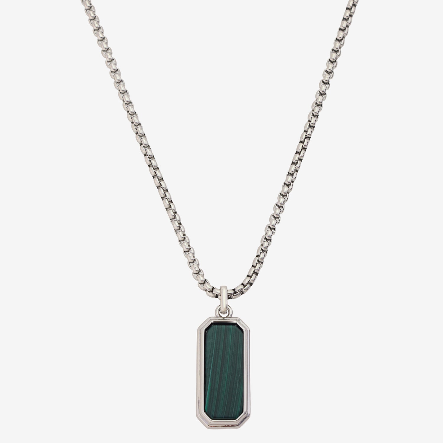 J.P. Army Mens Green Malachite Stainless Steel Bar 24 Inch Pendant Necklace