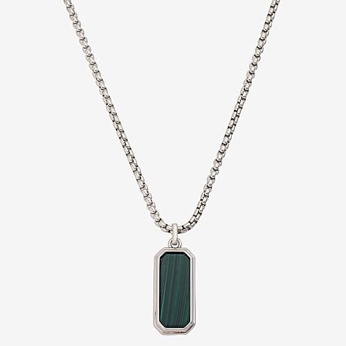J.p. Army Mens Green Malachite Stainless Steel Bar 24 Inch Pendant Necklace In Silver