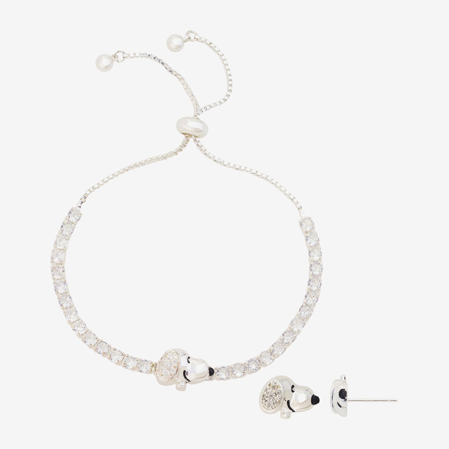 Disney Classics Womens Cubic Zirconia Pure Silver Over Brass Snoopy 3-pc. Jewelry Set