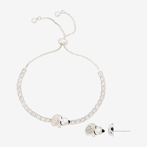 Disney Classics Womens Cubic Zirconia Pure Silver Over Brass Snoopy 3-pc. Jewelry Set
