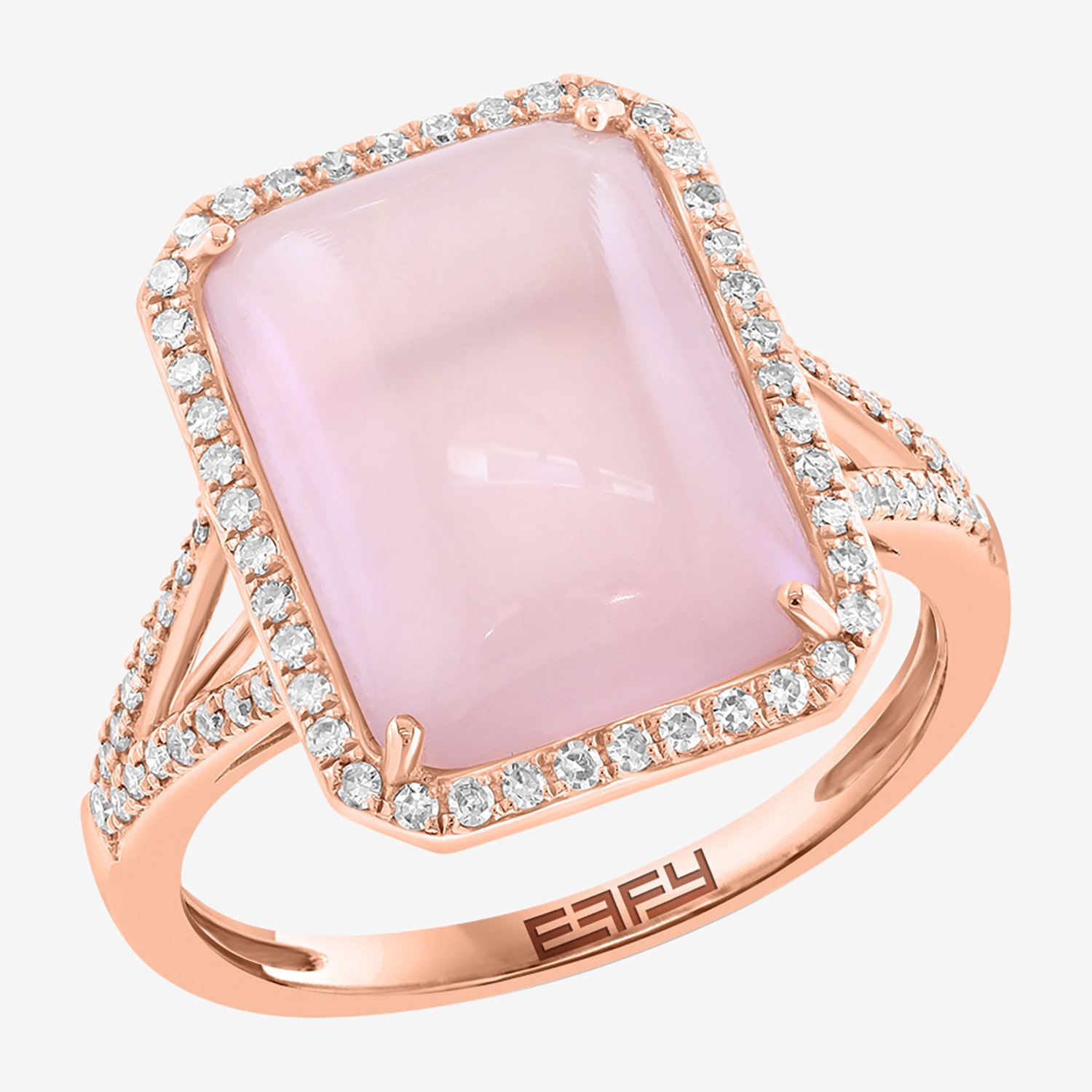 Effy Final Call Limited Quantities! Womens 1/4 CT. T.W. Genuine Pink Quartz 14K Rose Gold Halo Side Stone Cocktail Ring