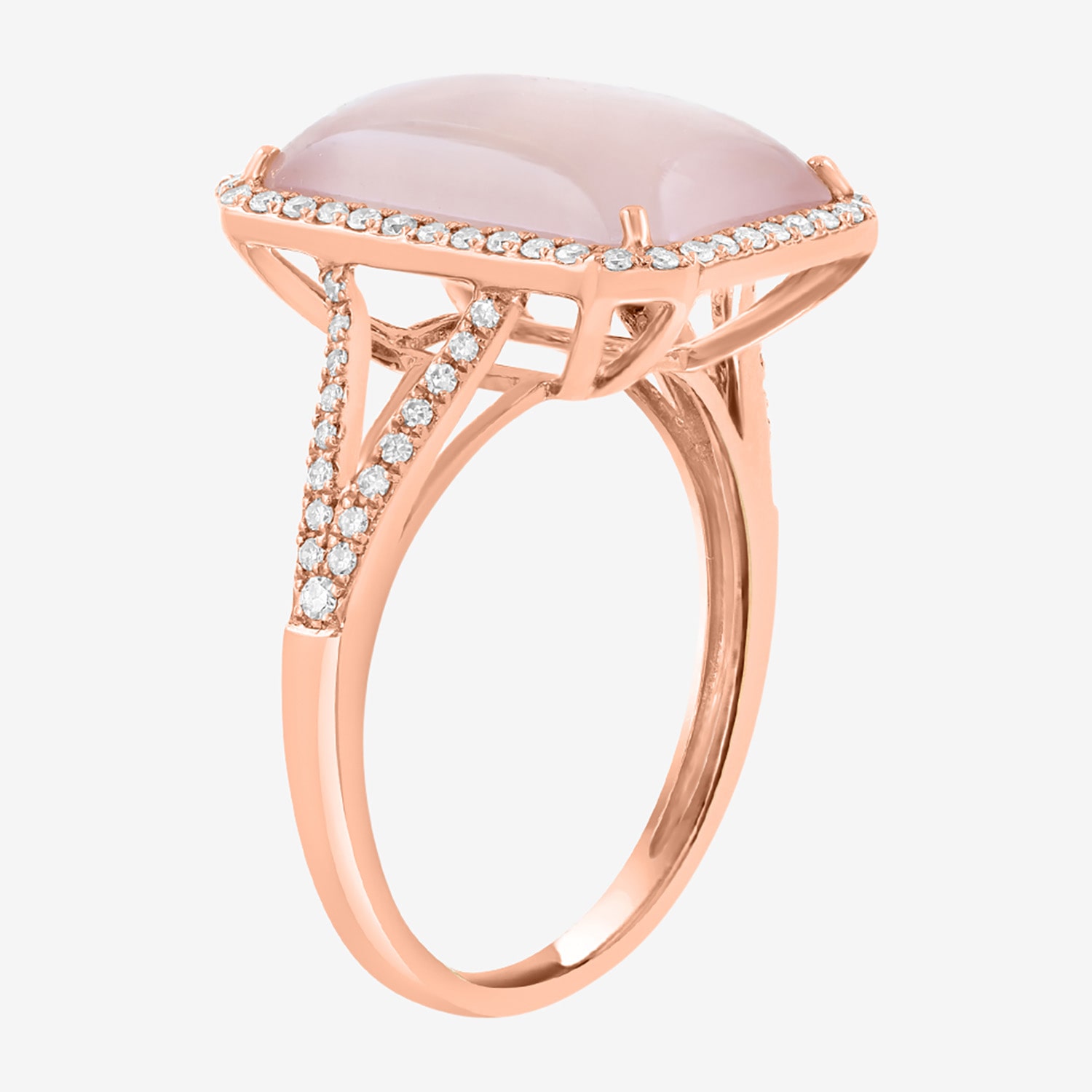 Effy Final Call Limited Quantities! Womens 1/4 CT. T.W. Genuine Pink Quartz 14K Rose Gold Halo Side Stone Cocktail Ring