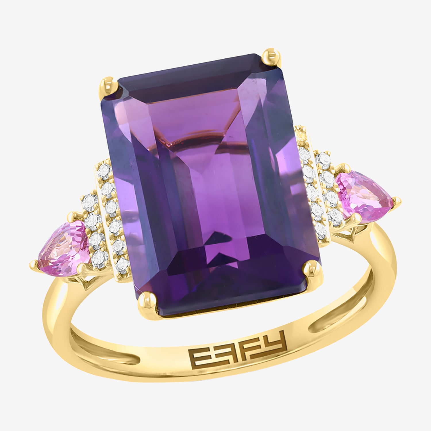 Effy Final Call Limited Quantities! Womens 1/ CT. T.W. Genuine Purple Amethyst 14K Gold Side Stone Cocktail Ring