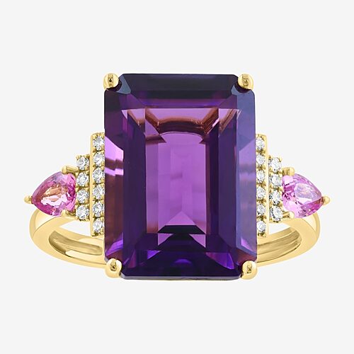 Effy Final Call Limited Quantities! Womens 1/10 Ct. T.w. Genuine Purple Amethyst 14k Gold Side Stone Cocktail Ring