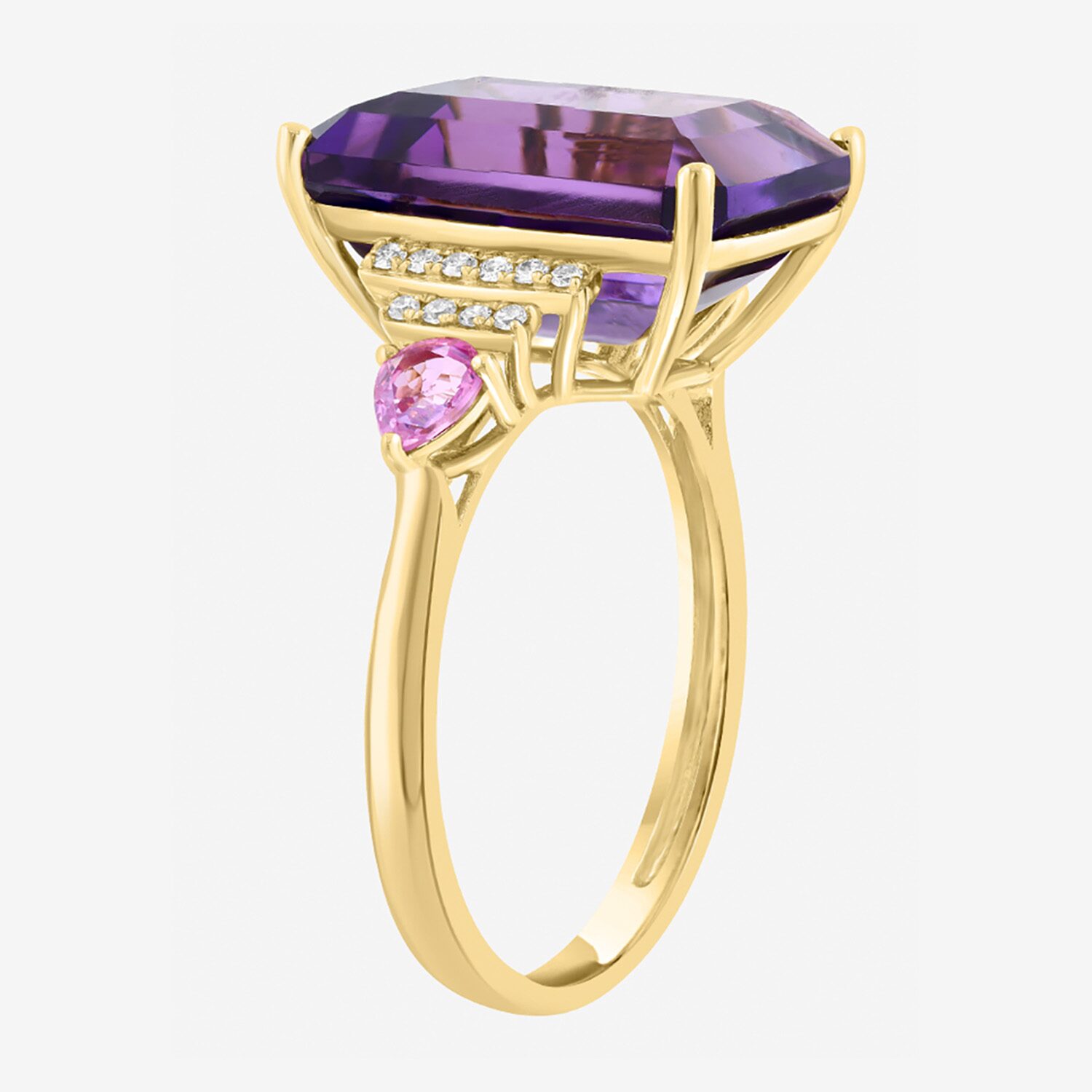 Effy Final Call Limited Quantities! Womens 1/ CT. T.W. Genuine Purple Amethyst 14K Gold Side Stone Cocktail Ring