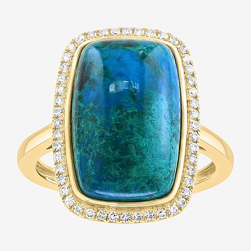 Effy Final Call Limited Quantities! Womens 1/5 Ct. Genuine Blue Chrysocolla 14k Gold Cushion Halo Cocktail Ring