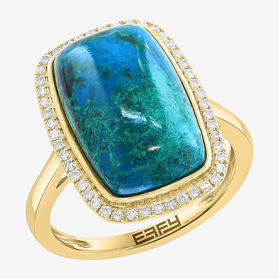 Effy Final Call Limited Quantities! Womens 1/5 CT. Genuine Blue Chrysocolla 14K Gold Cushion Halo Cocktail Ring