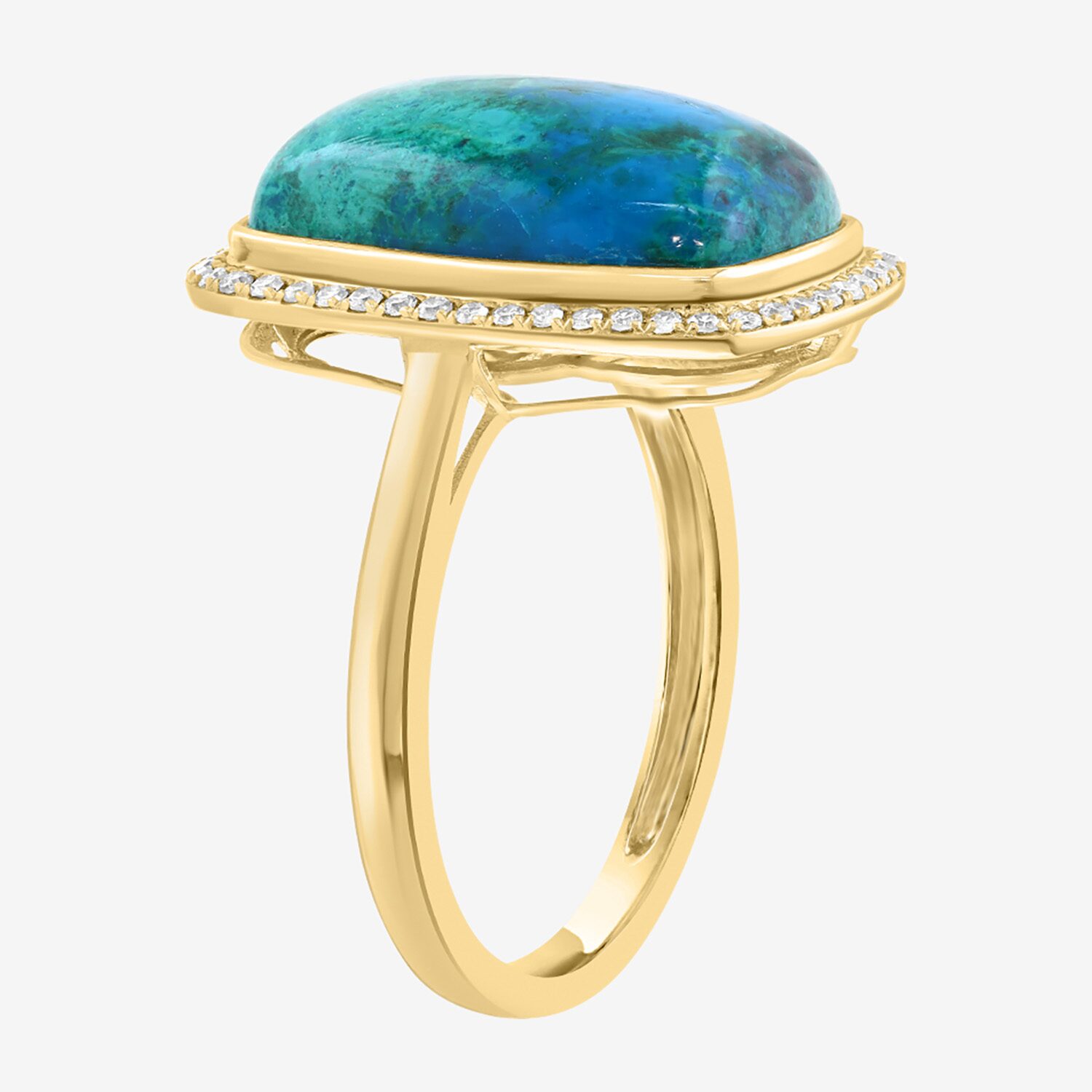 Effy Final Call Limited Quantities! Womens 1/5 CT. Genuine Blue Chrysocolla 14K Gold Cushion Halo Cocktail Ring