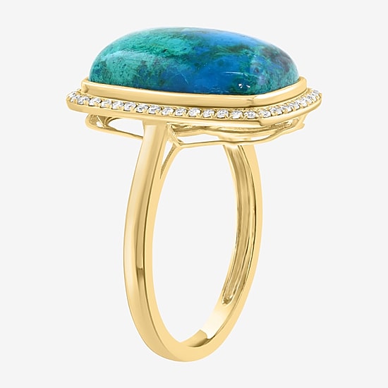 Effy Final Call Limited Quantities! Womens 1/5 CT. Genuine Blue Chrysocolla 14K Gold Cushion Halo Cocktail Ring