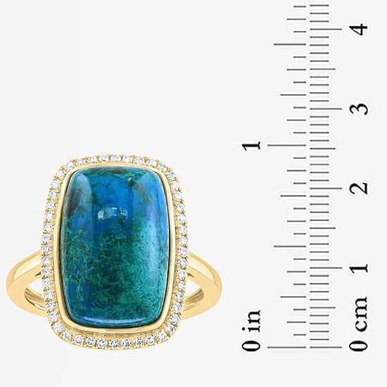 Effy Final Call Limited Quantities! Womens 1/5 CT. Genuine Blue Chrysocolla 14K Gold Cushion Halo Cocktail Ring