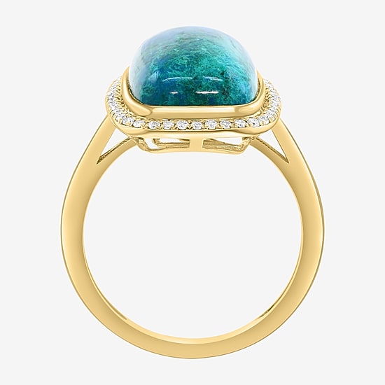 Effy Final Call Limited Quantities! Womens 1/5 CT. Genuine Blue Chrysocolla 14K Gold Cushion Halo Cocktail Ring