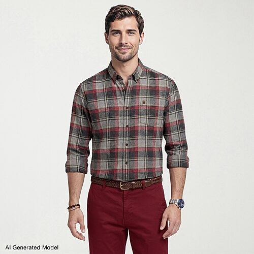 IZOD Stratton Mens Long Sleeve Regular Fit Flannel Shirt, Small, Gray