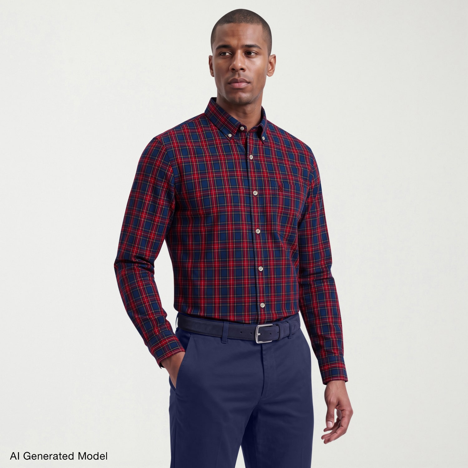 IZOD Tartan Mens Long Sleeve Regular Fit Wrinkle Free Button-Down Shirt