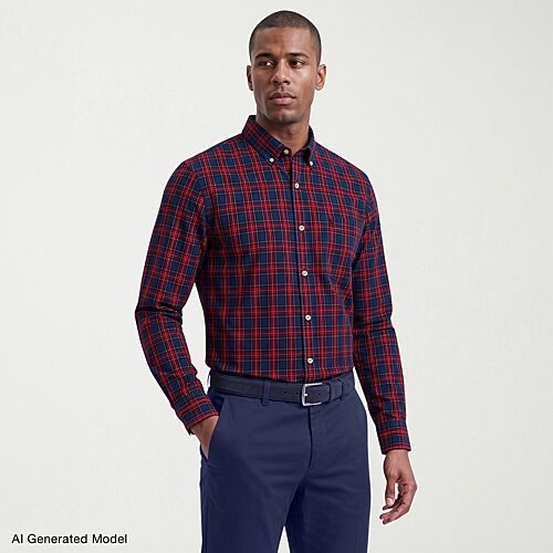 IZOD Tartan Mens Long Sleeve Regular Fit Wrinkle Free Button-Down Shirt, Small, Blue