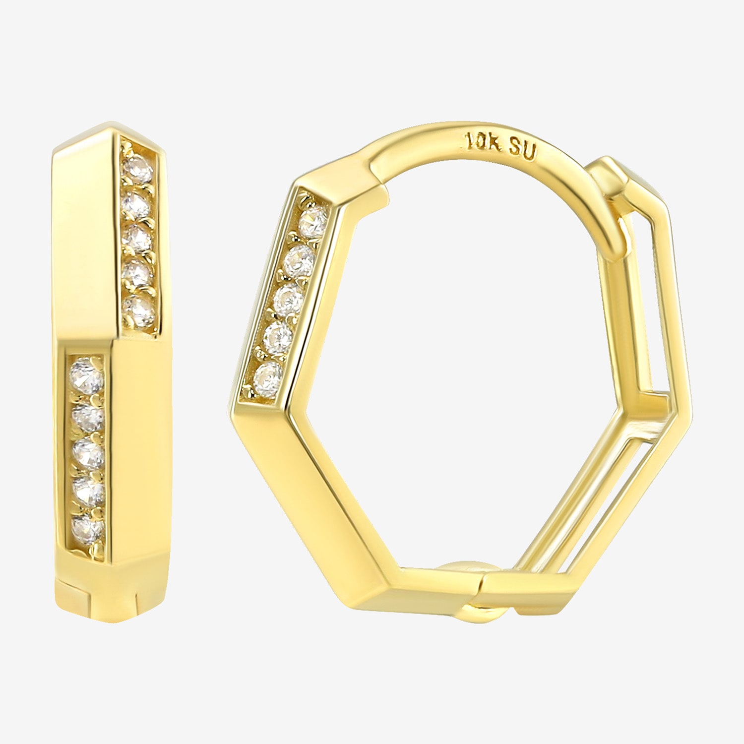 Gold Addiction Womens Cubic Zirconia 10K Gold 12.8mm Hoop Earrings