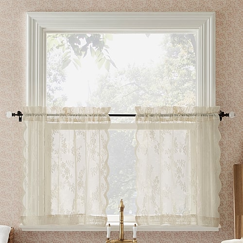 No. 918 Lillemor Vintage Floral Lace 2-pc. Rod Pocket Window Tier In Brown